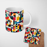 Personalized Custom Name Abstract Modern Geometric Shapes Colorful Layered Design Seamless 11oz Ceramic Coffee Tea Mug White Large Handle