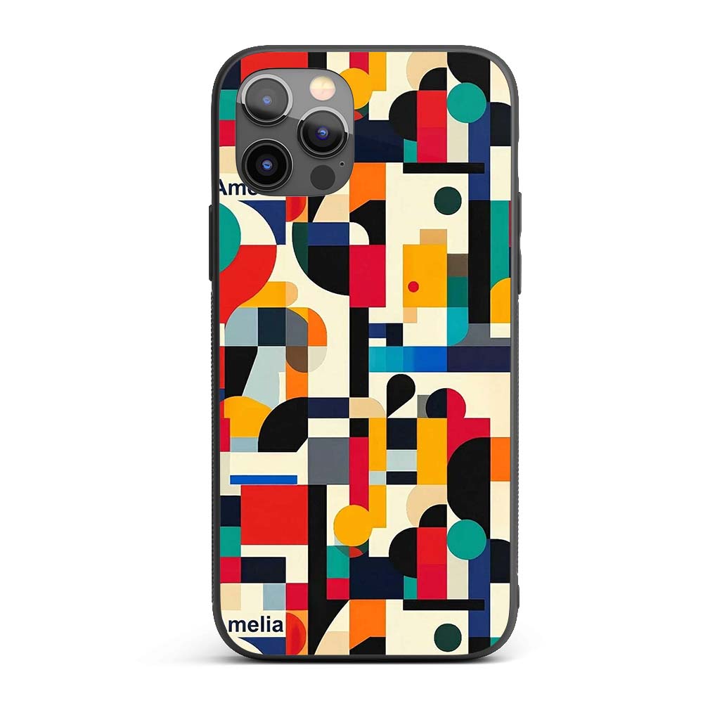 Abstract Modern Geometric Shapes Colorful Layered Custom Name Protective Phone Case Mobile Cover Durable Everyday Smartphone Shock Resistant