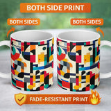 Personalized Custom Name Abstract Modern Geometric Shapes Colorful Layered Design Seamless 11oz Ceramic Coffee Tea Mug White Large Handle