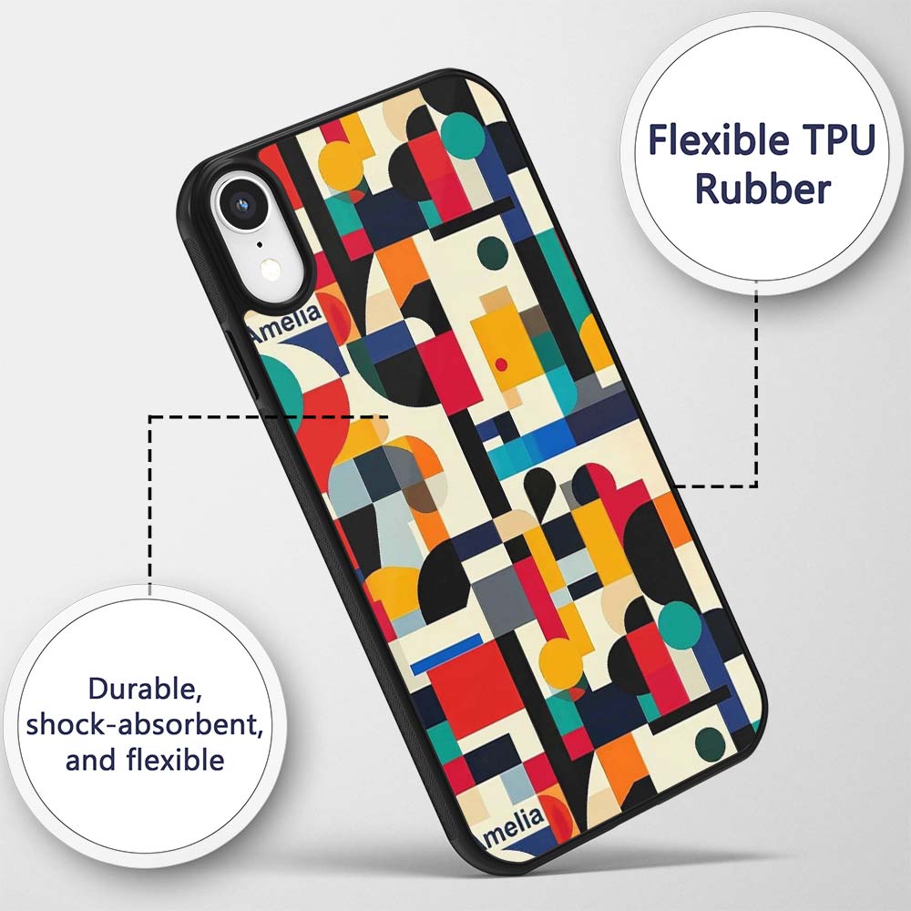 Abstract Modern Geometric Shapes Colorful Layered Custom Name Protective Phone Case Mobile Cover Durable Everyday Smartphone Shock Resistant