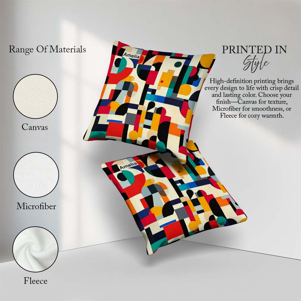 Custom Name Abstract Modern Geometric Colorful Layered Seamless Square Filled Cushion Throw Pillow Sofa Bed Home Decor Zip Washable UK Made