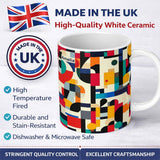 Personalized Custom Name Abstract Modern Geometric Shapes Colorful Layered Design Seamless 11oz Ceramic Coffee Tea Mug White Large Handle