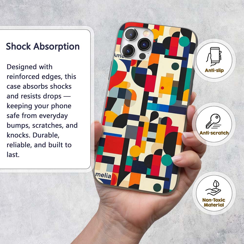 Abstract Modern Geometric Shapes Colorful Layered Custom Name Protective Phone Case Mobile Cover Durable Everyday Smartphone Shock Resistant