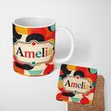 Personalized Custom Name Abstract Polygon Mosaic Bright Vibrant Color Shapes Seamless 11oz Ceramic Coffee Tea Mug White Large Handle