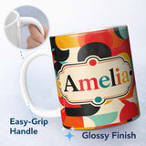 Personalized Custom Name Abstract Polygon Mosaic Bright Vibrant Color Shapes Seamless 11oz Ceramic Coffee Tea Mug White Large Handle