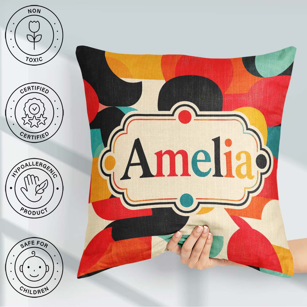 Custom Name Abstract Polygon Mosaic Bright Color Shapes Seamless Square Filled Cushion Throw Pillow Sofa Bed Home Decor Zip Washable UK Made
