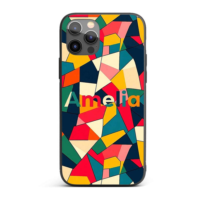 Abstract Mid Century Curved Shapes Distressed Custom Name Protective Phone Case Mobile Cover Durable Everyday Smartphone Shock Resistant
