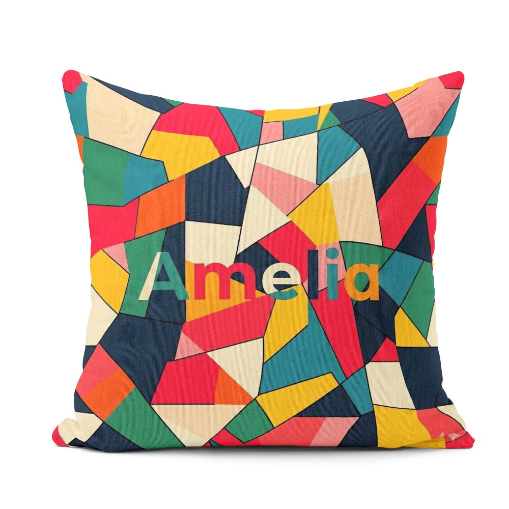Custom Name Abstract Mid Century Curved Shapes Texture Seamless Square Filled Cushion Throw Pillow Sofa Bed Home Decor Zip Washable UK Made