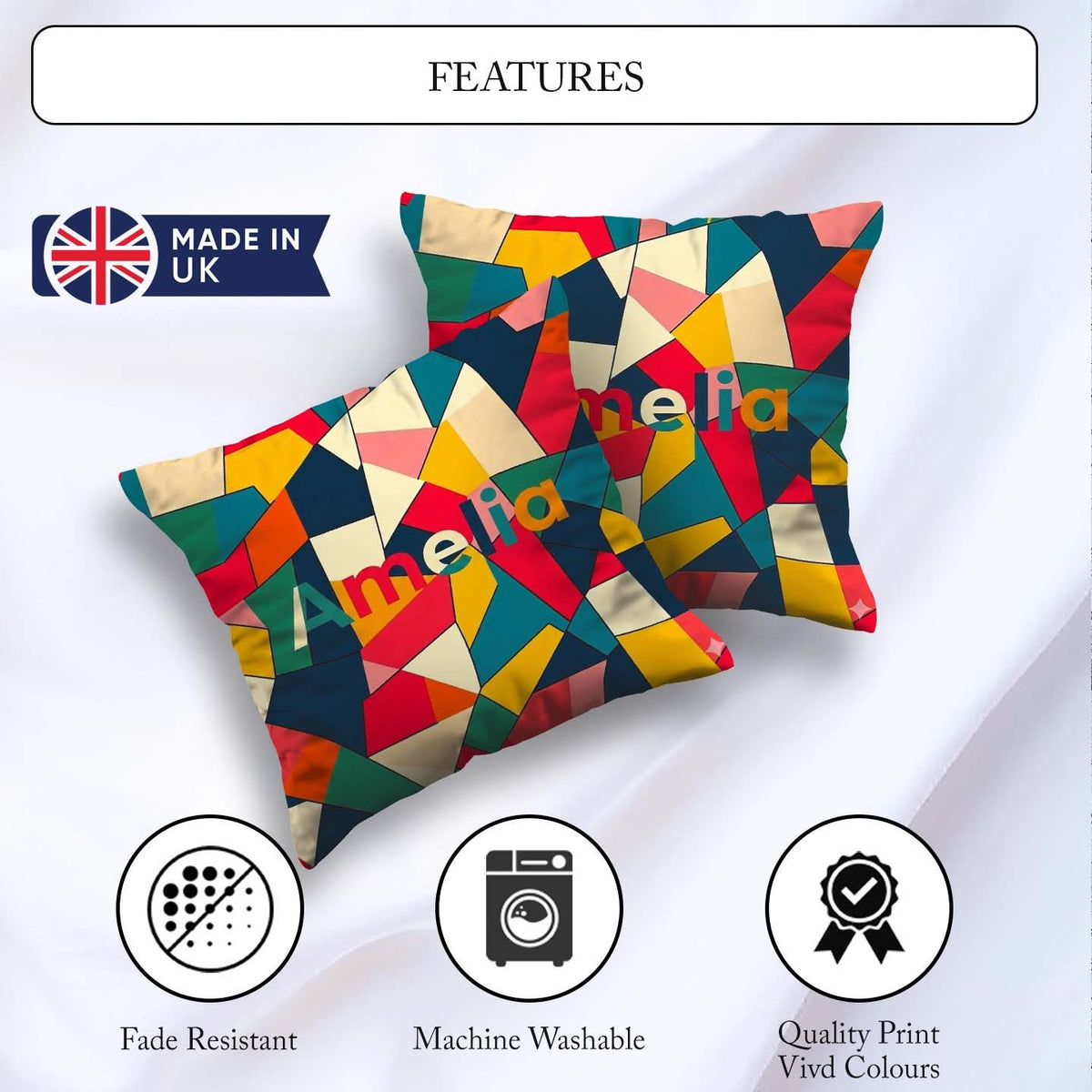 Custom Name Abstract Mid Century Curved Shapes Texture Seamless Square Filled Cushion Throw Pillow Sofa Bed Home Decor Zip Washable UK Made