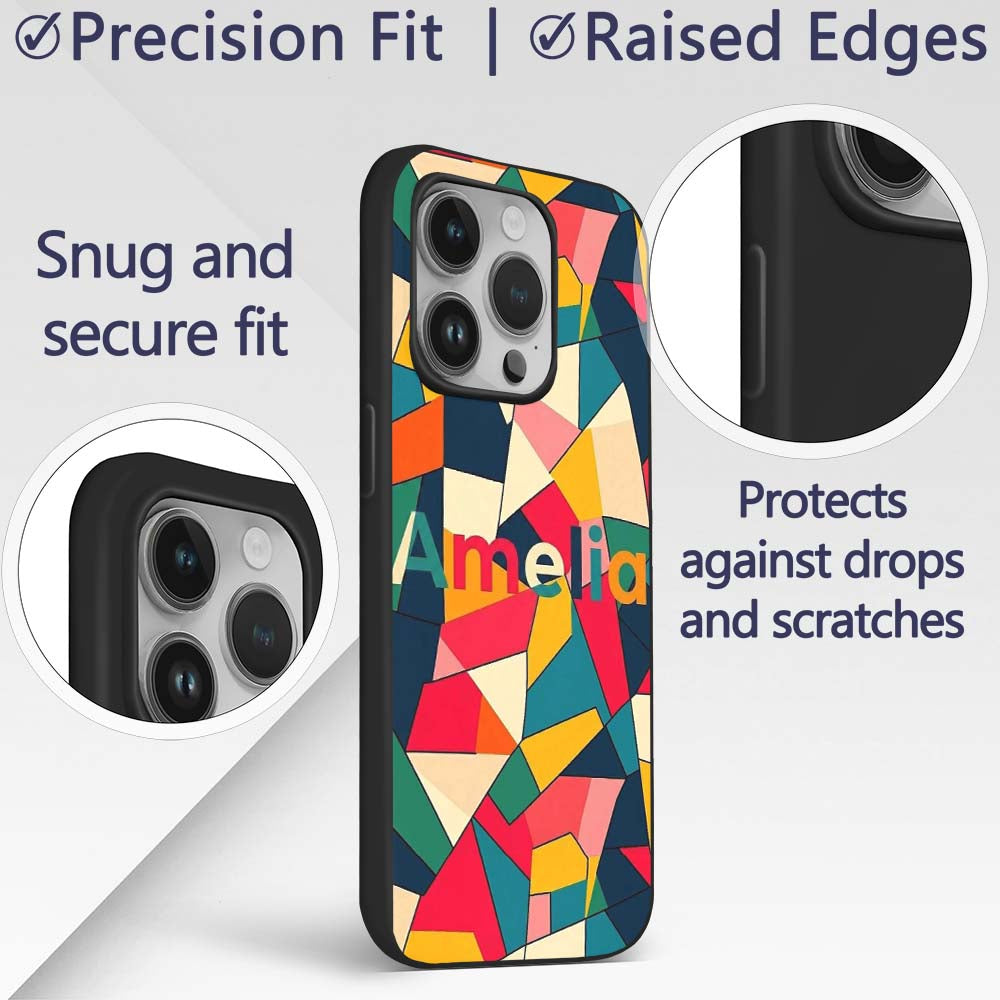 Abstract Mid Century Curved Shapes Distressed Custom Name Protective Phone Case Mobile Cover Durable Everyday Smartphone Shock Resistant