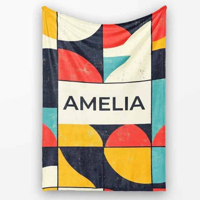 Abstract Organic Rounded Shapes Bold Color Style Seamless Pattern  Personalised Custom Name Super Soft Fleece Blanket Bed Sofa Throw