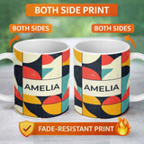 Personalized Custom Name Abstract Organic Rounded Shapes Bold Color Style Seamless Pattern 11oz Ceramic Coffee Tea Mug White Large Handle