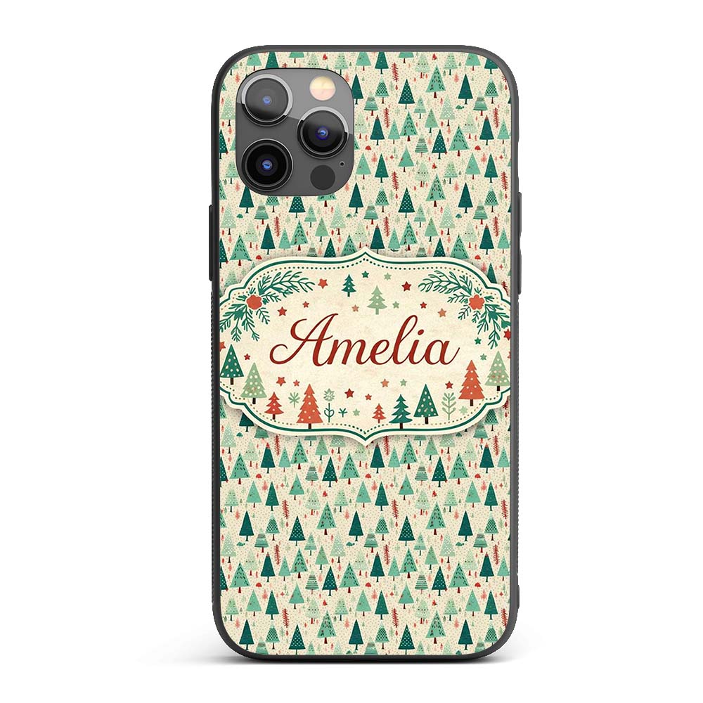 Dense Scandinavian Christmas Trees Green Seamless Custom Name Protective Phone Case Mobile Cover Durable Everyday Smartphone Shock Resistant