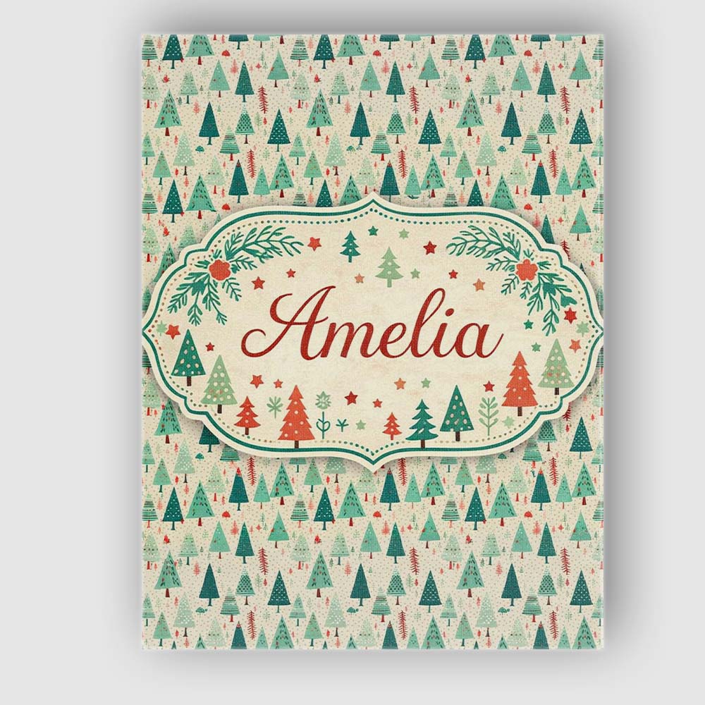 Personalised Name Dense Scandinavian Christmas Trees Green Seamless Custom Canvas Wall Art Print Decor Picture Ready to Hang