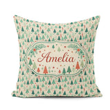 Custom Name Dense Christmas Trees Green Seamless Pattern Lovely Square Filled Cushion Throw Pillow Sofa Bed Home Decor Zip Washable UK Made