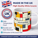 Personalized Custom Name Abstract Minimal Grid Geometric Blocks Modern Color Layout Seamless 11oz Ceramic Coffee Tea Mug White Large Handle
