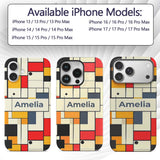 Abstract Minimal Grid Geometric Blocks Modern Custom Name Protective Phone Case Mobile Cover Durable Everyday Smartphone Shock Resistant