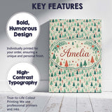 Personalised Name Dense Scandinavian Christmas Trees Green Seamless Custom Canvas Wall Art Print Decor Picture Ready to Hang