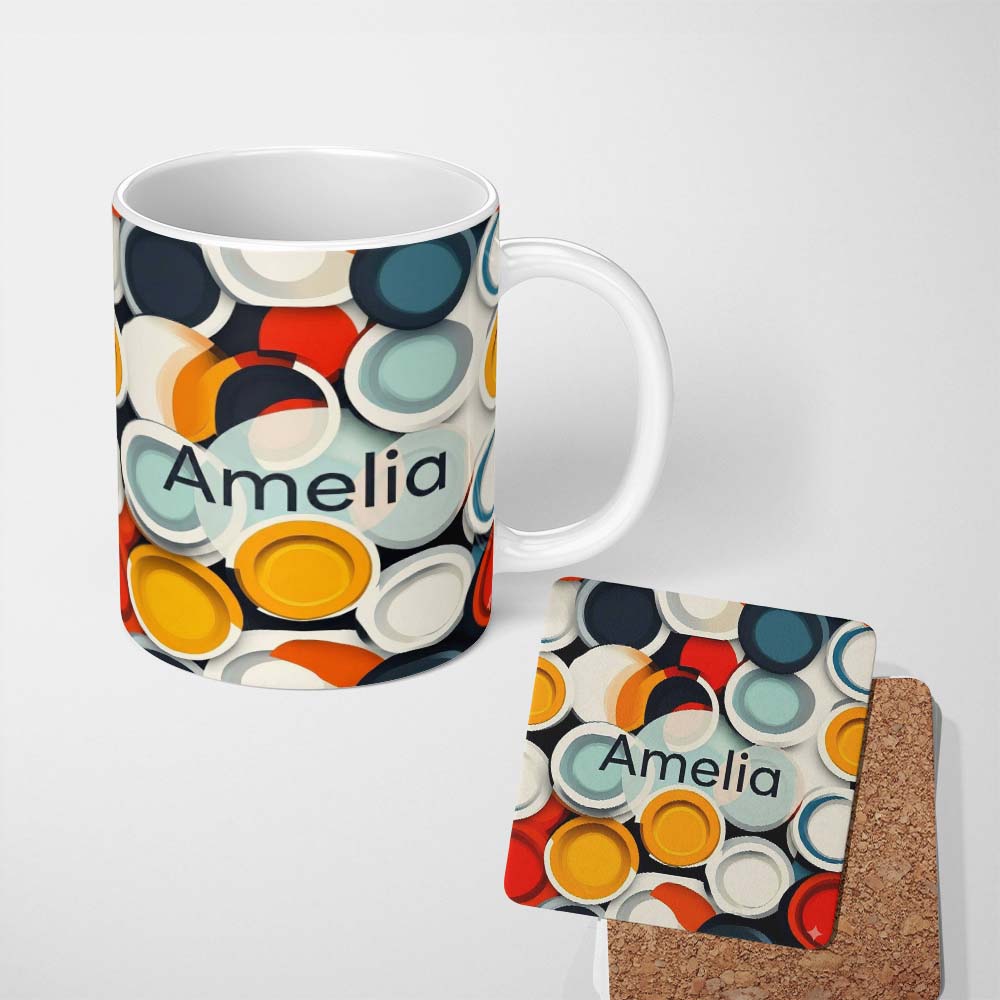 Personalized Custom Name Abstract 3D Circular Layers Soft Gradient Modern Pattern Seamless 11oz Ceramic Coffee Tea Mug White Large Handle