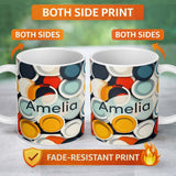 Personalized Custom Name Abstract 3D Circular Layers Soft Gradient Modern Pattern Seamless 11oz Ceramic Coffee Tea Mug White Large Handle