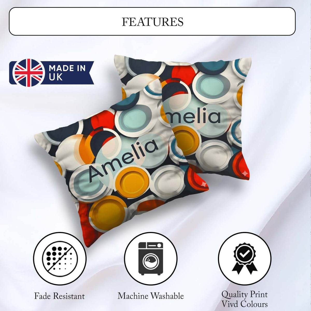 Custom Name Abstract 3D Circular Layers Gradient Modern Seamless Square Filled Cushion Throw Pillow Sofa Bed Home Decor Zip Washable UK Made