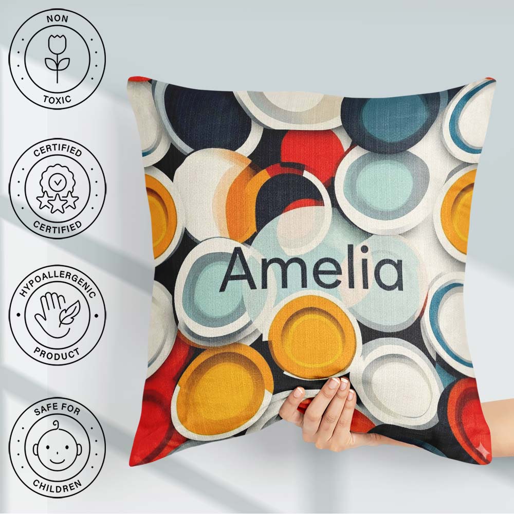 Custom Name Abstract 3D Circular Layers Gradient Modern Seamless Square Filled Cushion Throw Pillow Sofa Bed Home Decor Zip Washable UK Made