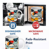 Personalized Custom Name Abstract 3D Circular Layers Soft Gradient Modern Pattern Seamless 11oz Ceramic Coffee Tea Mug White Large Handle