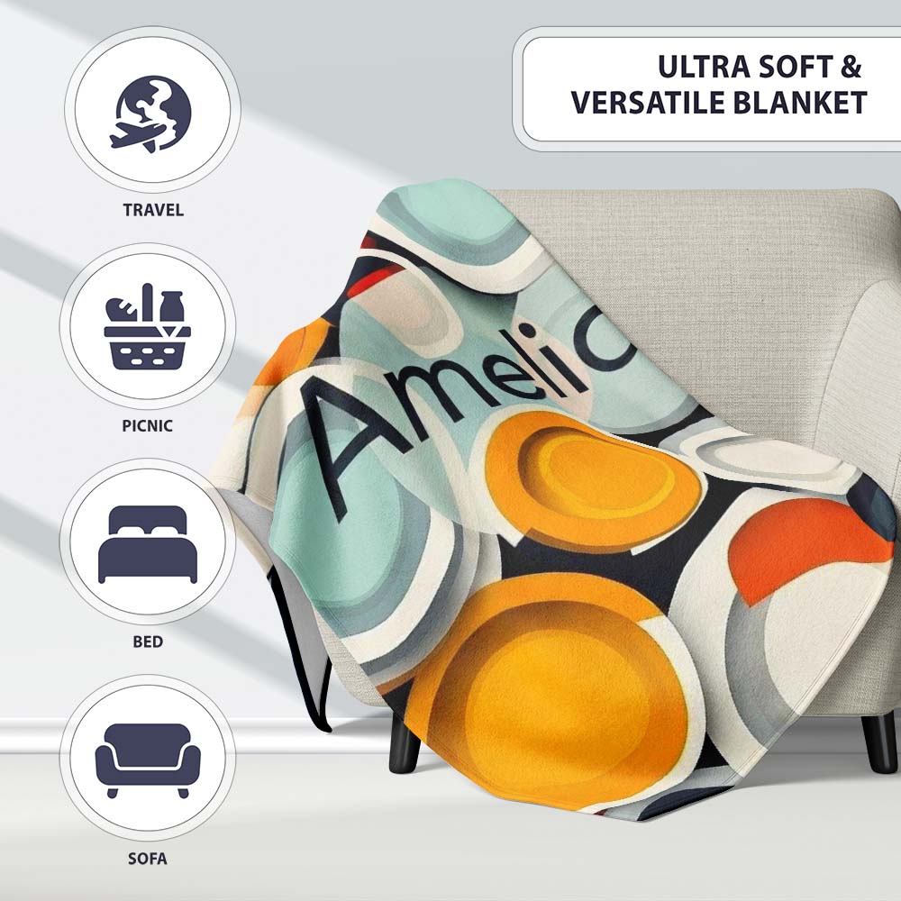 Abstract 3D Circular Layers Soft Gradient Modern Pattern Seamless  Personalised Custom Name Super Soft Fleece Blanket Bed Sofa Throw