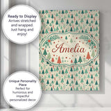 Personalised Name Dense Scandinavian Christmas Trees Green Seamless Custom Canvas Wall Art Print Decor Picture Ready to Hang