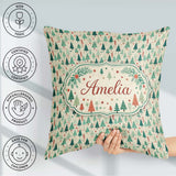 Custom Name Dense Christmas Trees Green Seamless Pattern Lovely Square Filled Cushion Throw Pillow Sofa Bed Home Decor Zip Washable UK Made