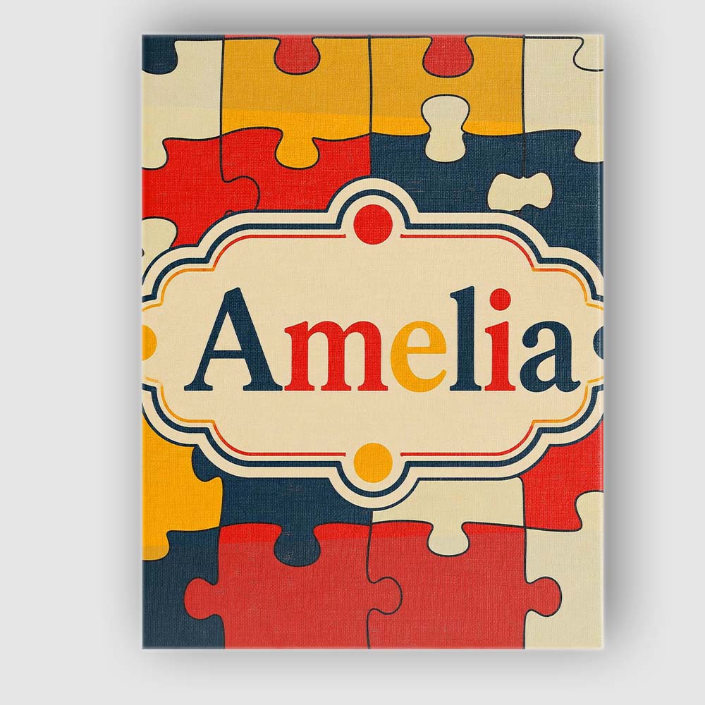 Personalised Name Colorful Puzzle Pieces Custom  Unique Gift Idea Elegant Feature Canvas Wall Art Print Decor Picture Ready to Hang