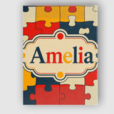 Personalised Name Colorful Puzzle Pieces Custom  Unique Gift Idea Elegant Feature Canvas Wall Art Print Decor Picture Ready to Hang
