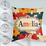 Custom Name Colorful Puzzle Pieces Interlocking Shapes Fun Style Square Filled Cushion Throw Pillow Sofa Bed Home Decor Zip Washable UK Made