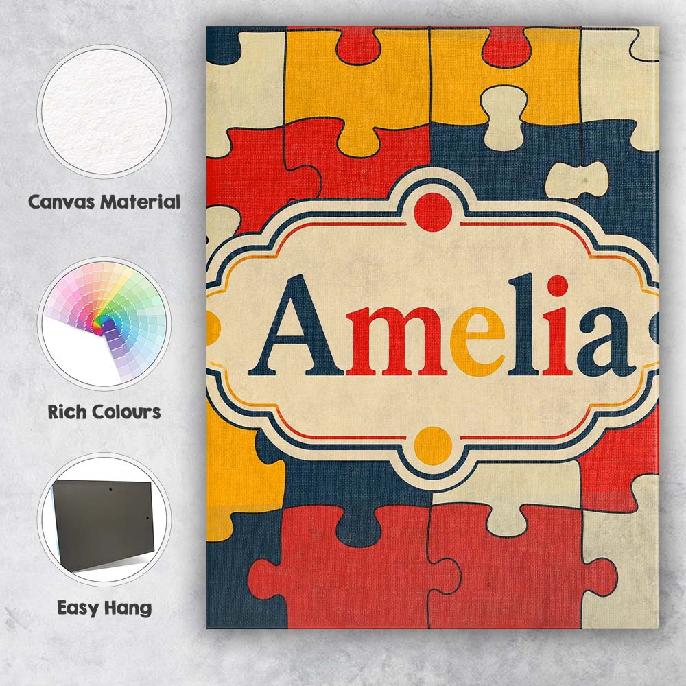Personalised Name Colorful Puzzle Pieces Custom  Unique Gift Idea Elegant Feature Canvas Wall Art Print Decor Picture Ready to Hang
