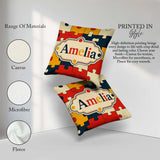 Custom Name Colorful Puzzle Pieces Interlocking Shapes Fun Style Square Filled Cushion Throw Pillow Sofa Bed Home Decor Zip Washable UK Made