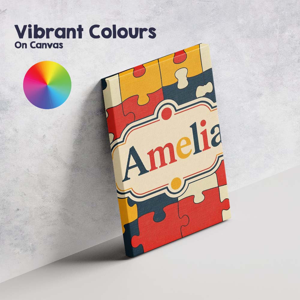 Personalised Name Colorful Puzzle Pieces Custom  Unique Gift Idea Elegant Feature Canvas Wall Art Print Decor Picture Ready to Hang