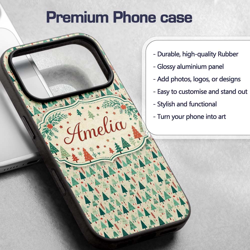 Dense Scandinavian Christmas Trees Green Seamless Custom Name Protective Phone Case Mobile Cover Durable Everyday Smartphone Shock Resistant