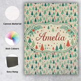 Personalised Name Dense Scandinavian Christmas Trees Green Seamless Custom Canvas Wall Art Print Decor Picture Ready to Hang