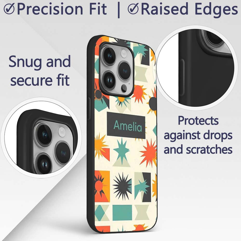 Abstract Starburst Shapes Geometric Colorful Custom Name Protective Phone Case Mobile Cover Durable Everyday Smartphone Shock Resistant