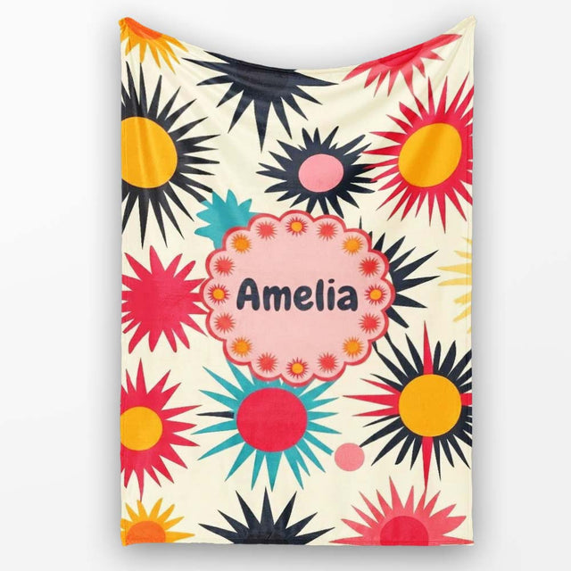 Abstract Bold Sunburst Floral Shapes Mid Century Style Seamless  Personalised Custom Name Super Soft Fleece Blanket Bed Sofa Throw