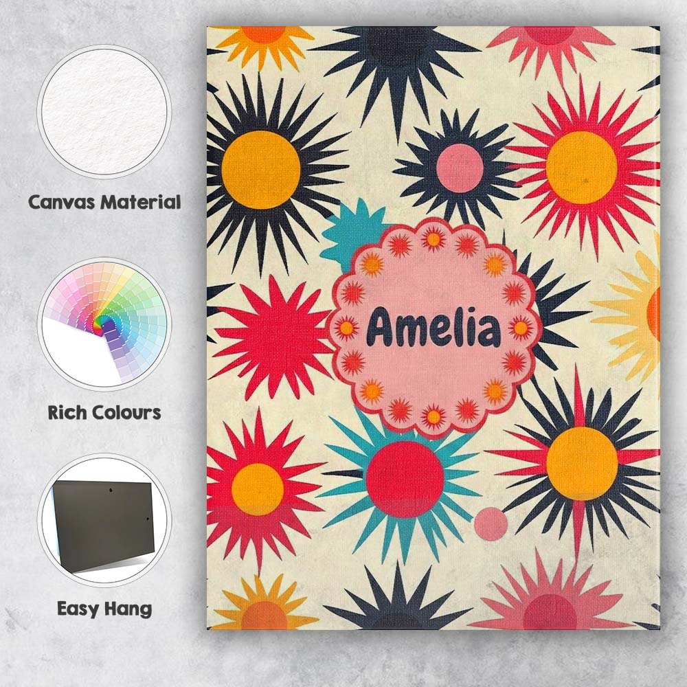 Personalised Name Abstract Bold Sunburst Custom  Unique Gift Idea Elegant Feature Canvas Wall Art Print Decor Picture Ready to Hang