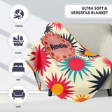 Abstract Bold Sunburst Floral Shapes Mid Century Style Seamless  Personalised Custom Name Super Soft Fleece Blanket Bed Sofa Throw