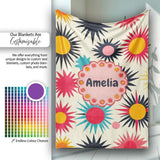 Abstract Bold Sunburst Floral Shapes Mid Century Style Seamless  Personalised Custom Name Super Soft Fleece Blanket Bed Sofa Throw