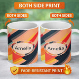 Personalized Custom Name Abstract Diagonal Color Stripes Modern Artistic Seamless Pattern 11oz Ceramic Coffee Tea Mug White Large Handle