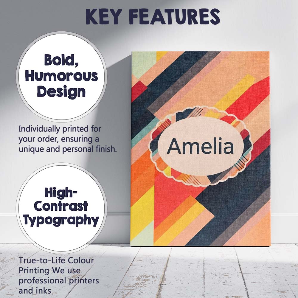 Personalised Name Abstract Diagonal Color Custom  Unique Gift Idea Elegant Feature Canvas Wall Art Print Decor Picture Ready to Hang
