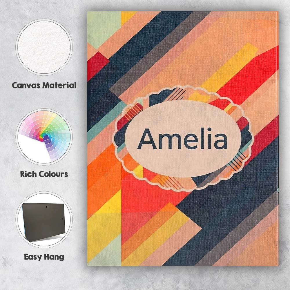 Personalised Name Abstract Diagonal Color Custom  Unique Gift Idea Elegant Feature Canvas Wall Art Print Decor Picture Ready to Hang