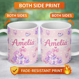 Personalized Custom Name Cute Pastel Unicorn Butterfly Candy Stars Blush Background Seamless 11oz Ceramic Coffee Tea Mug White Large Handle