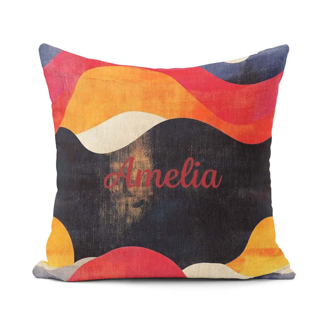 Custom Name Abstract Textured Wave Warm Earth Tone Seamless Name Square Filled Cushion Throw Pillow Sofa Bed Home Decor Zip Washable UK Made