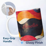 Personalized Custom Name Abstract Textured Wave Layers Warm Earth Tone Seamless Pattern Name 11oz Ceramic Coffee Tea Mug White Large Handle