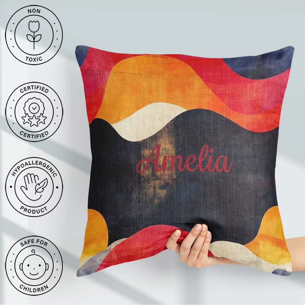 Custom Name Abstract Textured Wave Warm Earth Tone Seamless Name Square Filled Cushion Throw Pillow Sofa Bed Home Decor Zip Washable UK Made